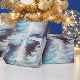 Blaue und weiße Bäume Moderne Weihnachten Geschenkpapier