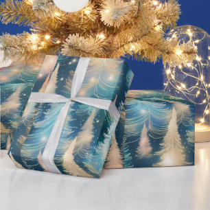 Blaue und weiße Bäume Moderne Weihnachten Geschenkpapier