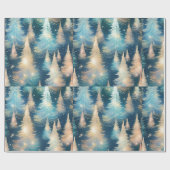 Blaue und weiße Bäume Moderne Weihnachten Geschenkpapier (Flach)