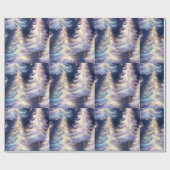 Blaue und weiße Bäume Moderne Weihnachten Geschenkpapier (Flach)