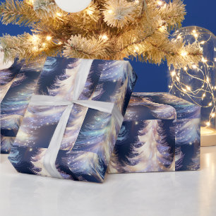 Blaue und weiße Bäume modernes Weihnachten Geschenkpapier