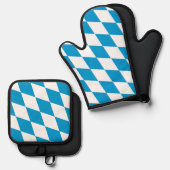 Blaue und weiße Bayern Diamantflagge Ofenhandschuh & Topflappen-Set (Vorderseite/Rückseite)