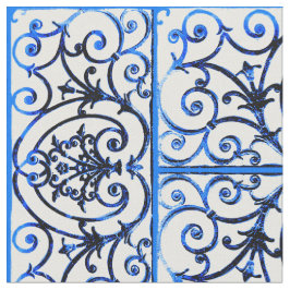 Blaue und weiße Bildrollenmuster Stoff