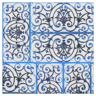 Blaue und weiße Bildrollenmuster Stoff