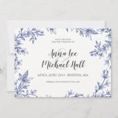 Blaue und weiße Blätter Save the Date für Hochzeit (Vorderseite)
