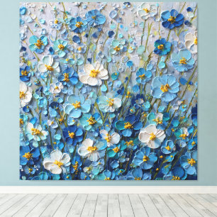 Blaue und weiße blühende Feld-Abstrakt-Wandkunst Leinwanddruck