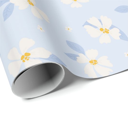 Blaue und weiße Blume Geschenkpapier (Rolleneckpunkt)