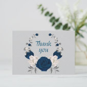 Blaue und weiße Blume graue Blätter Dankeskarte (Stehend Vorderseite)