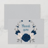 Blaue und weiße Blume graue Blätter Dankeskarte (Vorne/Hinten)