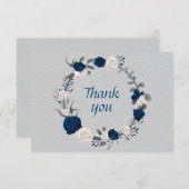 Blaue und weiße Blume graue Blätter Dankeskarte (Vorne/Hinten)