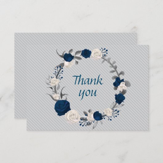 Blaue und weiße Blume graue Blätter Dankeskarte (Vorne/Hinten)