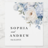 Blaue und weiße Blume Hochzeitsweinmarke Weinetikett (Einzelnes Label)