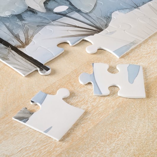 Blaue und weiße Blume im Winterschnee Puzzle (Seite)