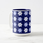 Blaue und weiße Blume-Muster auf Navy Blue Zweifarbige Tasse (Vorderseite Links)