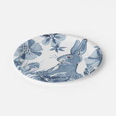 Blaue und weiße Blume Pilze Osterkaninchen Pappteller (Schrägansicht)