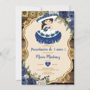 Blaue und weiße Blume Presentación De Tres Años Einladung