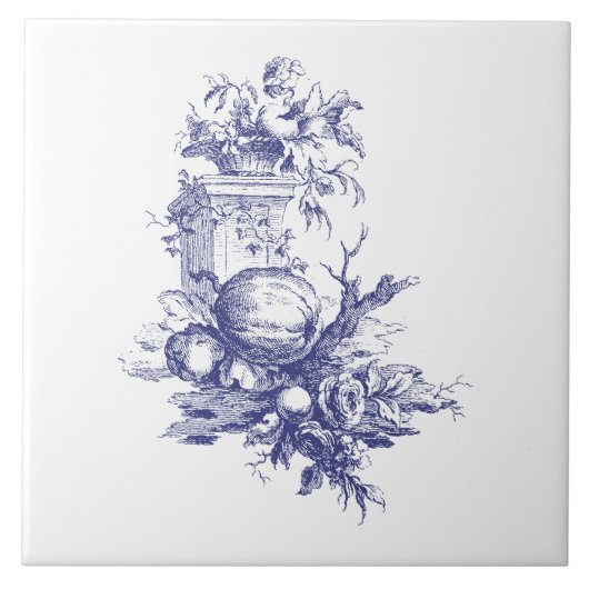 Blaue und weiße Blume und Obst Fliese (Vorderseite)