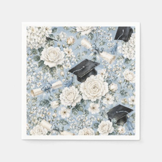 Blaue und weiße Blumen-Abschlussfeier Servietten (Vorderseite)