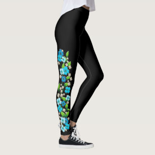 Blaue und weiße Blumen auf Rebe-Leggings Leggings