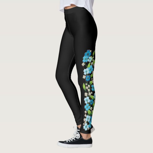 Blaue und weiße Blumen auf Rebe-Leggings Leggings (Links)