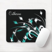 Blaue und weiße Blumen auf Schwarzem Mousepad (Mit Mouse)