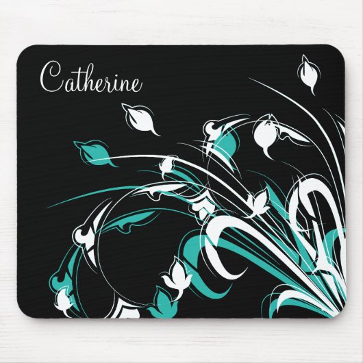 Blaue und weiße Blumen auf Schwarzem Mousepad (Vorne)