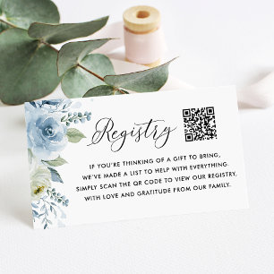 Blaue und Weiße Blumen Baby QR Code-Registrierung Begleitkarte