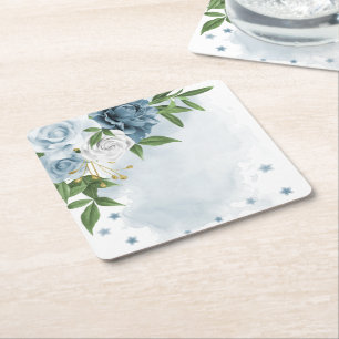 blaue und weiße Blumen botanische Hochzeit Rechteckiger Pappuntersetzer