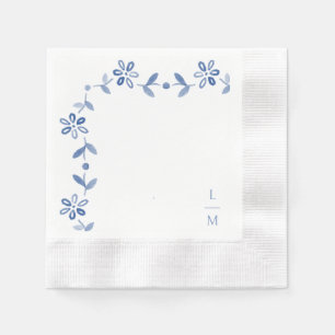 Blaue und weiße Blumen-Coupé-Initialen Hochzeit Serviette