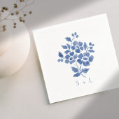Blaue und weiße Blumen-Coupé-Initialen Hochzeit Serviette