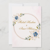 Blaue und weiße Blumen Gold Design Islamische Hoch Einladung (Rückseite)
