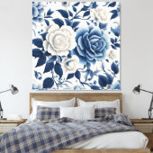 Blaue und weiße Blumen Leinwanddruck (Insitu (Schlafzimmer))
