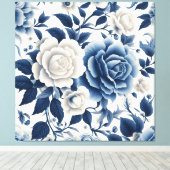 Blaue und weiße Blumen Leinwanddruck (Insitu (Holzboden))