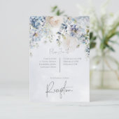 Blaue und weiße Blumen Moderne Empfang Card RSVP Karte (Stehend Vorderseite)