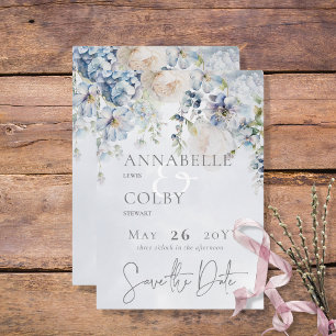 Blaue und weiße Blumen Moderne Hochzeit Save The Date
