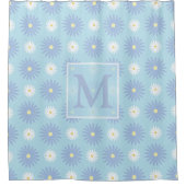 Blaue und weiße Blumen Monogramm Duschvorhang (Vorderseite)