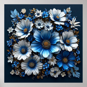 Blaue und weiße Blumen Poster