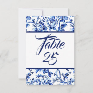Blaue und weiße Blumen-Toile-de-Tischnummerkarte Einladung