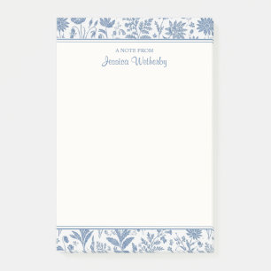 Blaue und weiße Blumen-Toile-Muster personalisiert Post-it Klebezettel