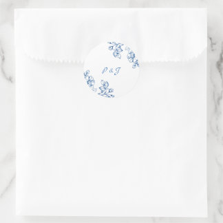 Blaue und weiße Blumenaufkleber Runder Aufkleber
