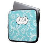 Blaue und weiße Blumendamast-Laptop-Hülse Laptopschutzhülle (Vorderseite Links)