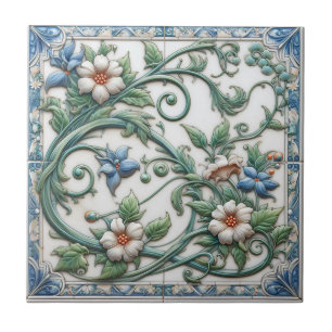 Blaue und weiße Blumenfliese Fliese