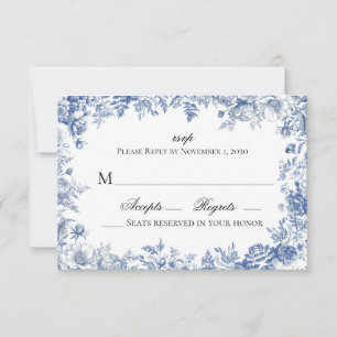 Blaue und weiße Blumenhochzeit RSVP im Vintage-Sti Karte