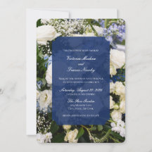 blaue und weiße Blumenhochzeits-Einladung