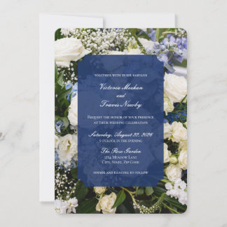 blaue und weiße Blumenhochzeits-Einladung Einladung
