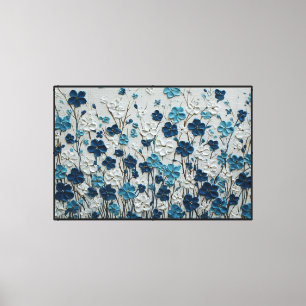Blaue und weiße Blumenmalerei mit goldenen Zentren Leinwanddruck