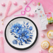 Blaue und weiße Blumenpracht Pappteller (Party)