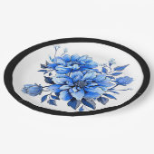 Blaue und weiße Blumenpracht Pappteller (Schrägansicht)