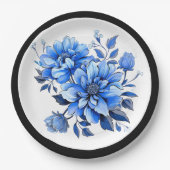 Blaue und weiße Blumenpracht Pappteller (Vorderseite)