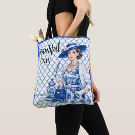 Blaue und weiße Blumenpracht Tasche